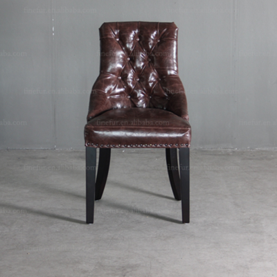 Commercial Dining Furniture Dark Brown Leather Hotel Chair With Wood Legs